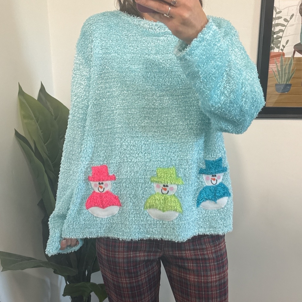 Cozy Snowman Sweater - Light Blue